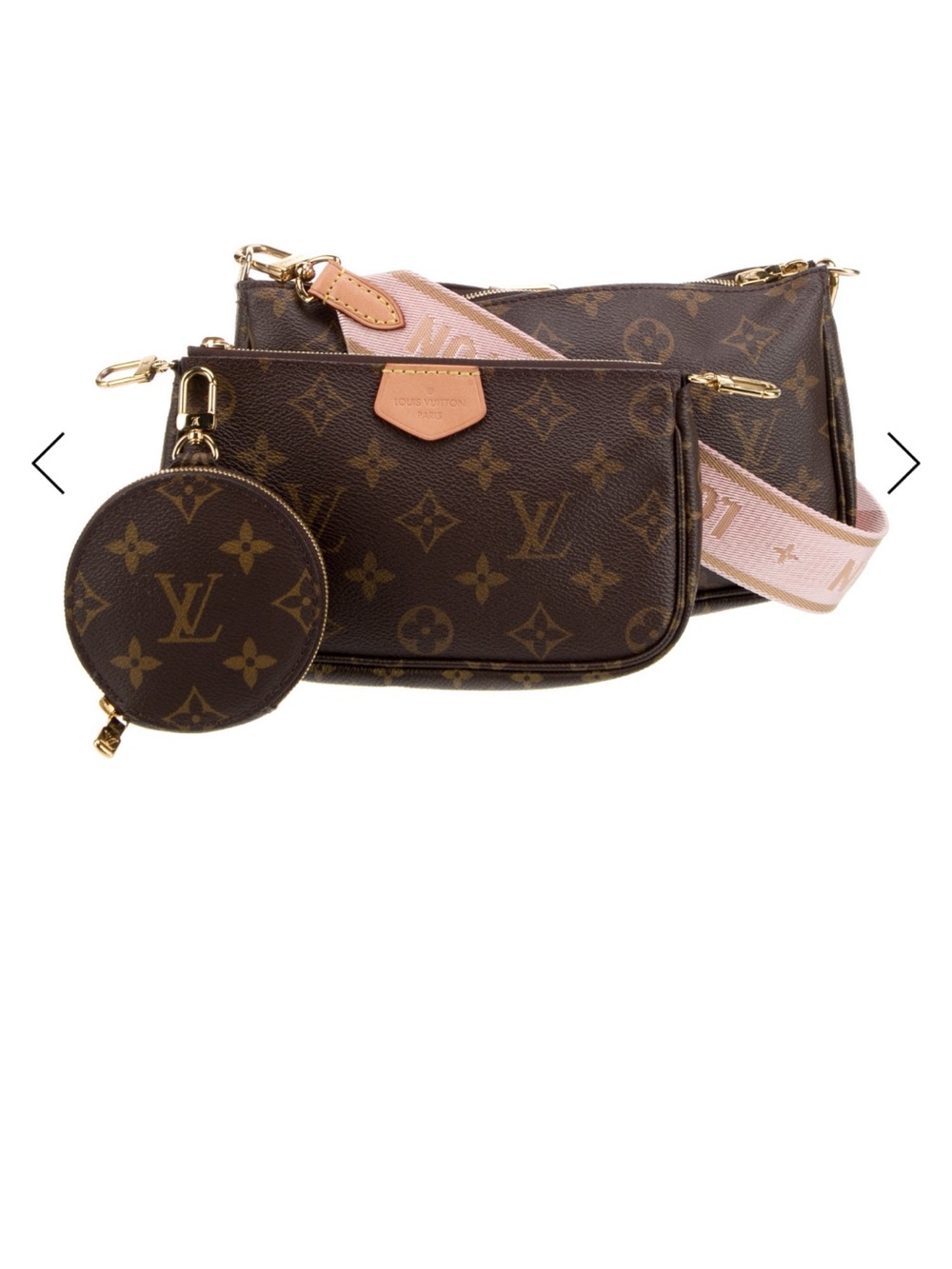 Louis Vuitton Brown Monogram Multi-Pochette Pink & Auth LV Leather Strap